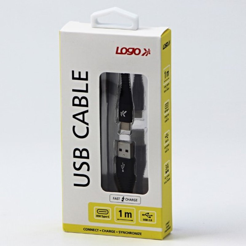 Kabel (2.0) USB-A samec - USB-C samec, 1m, nylonové opletení, černý, LOGO | Repaspoint.cz