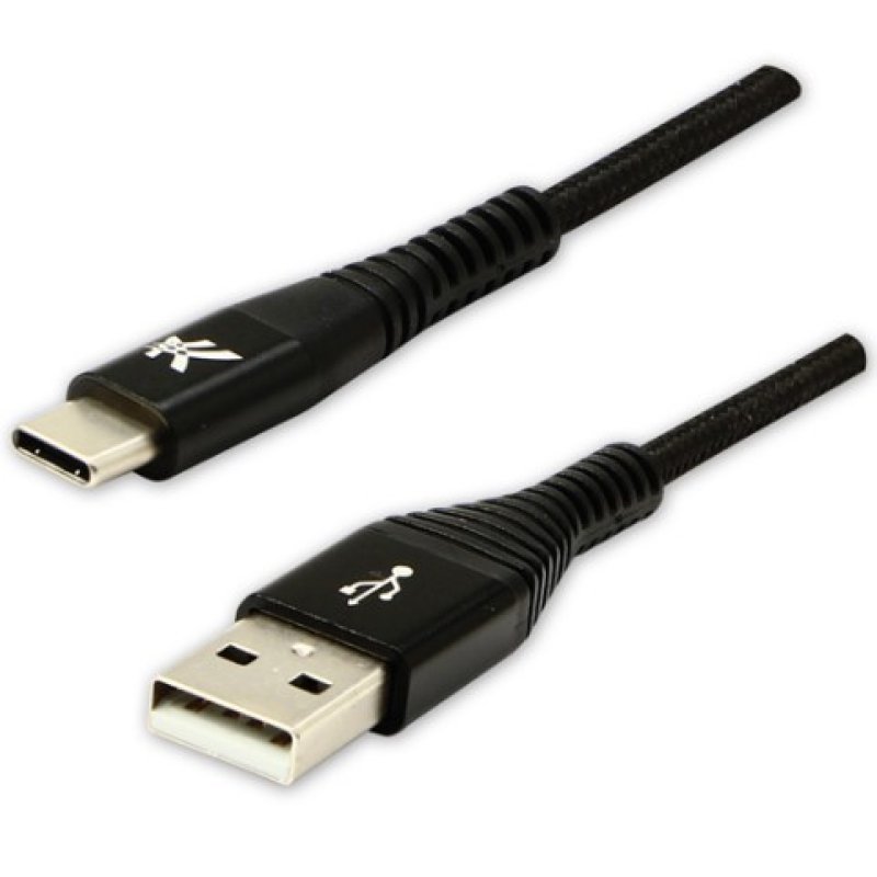 Kabel (2.0) USB-A samec - USB-C samec, 2m, nylonové opeltení, černý, LOGO | Repaspoint.cz