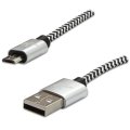 Kabel (2.0) USB-A samec - micro USB samec, 1m, nylonové opletení, stříbrný, LOGO | Repaspoint.cz