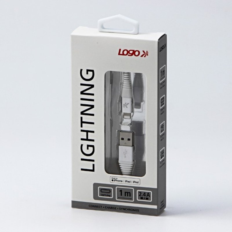 Kabel (2.0) USB-A samec - Apple Lightning samec, 1m, nylonové opletení, bílý, LOGO | Repaspoint.cz