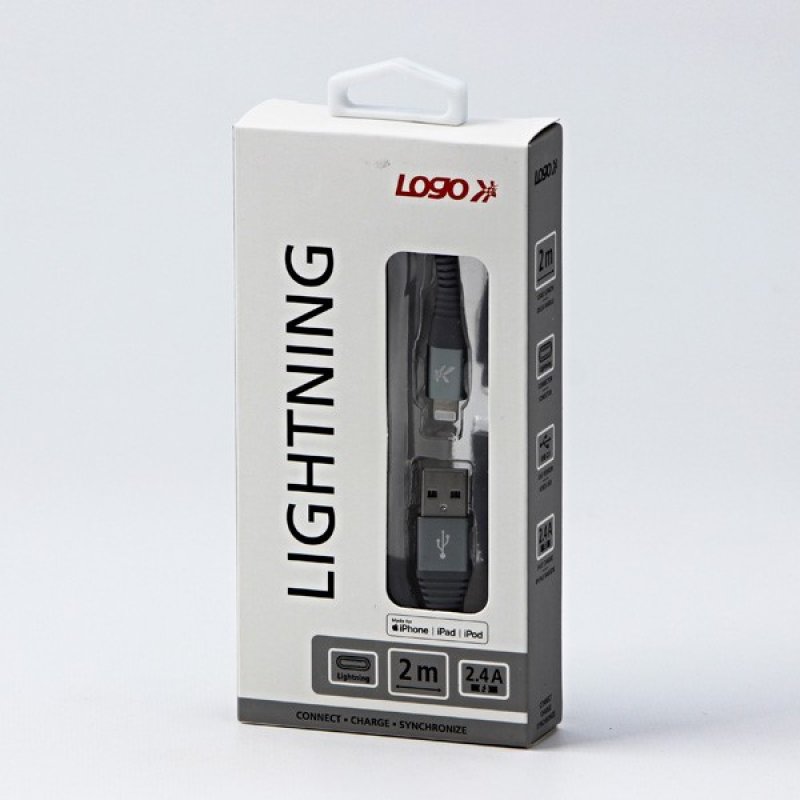 Kabel (2.0) USB-A samec - Apple Lightning samec, 2m, nylonové opletení, stříbrný, LOGO | Repaspoint.cz