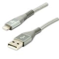 Kabel (2.0) USB-A samec - Apple Lightning samec, 2m, nylonové opletení, stříbrný, LOGO | Repaspoint.cz