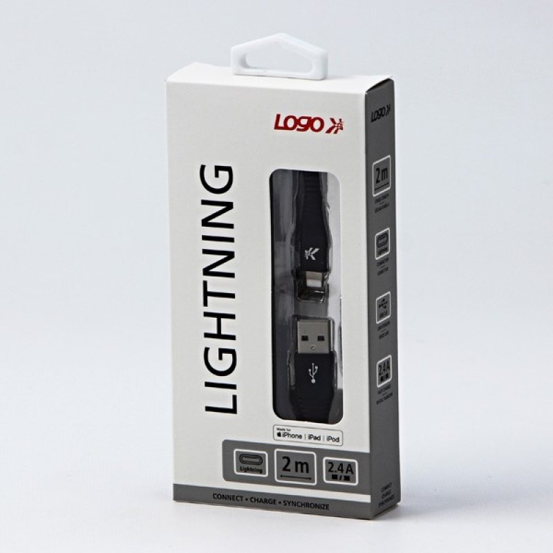 Kabel (2.0) USB-A samec - Apple Lightning samec, 2m, nylonové opletení, černý, LOGO | Repaspoint.cz
