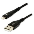 Kabel (2.0) USB-A samec - Apple Lightning samec, 2m, nylonové opletení, černý, LOGO | Repaspoint.cz